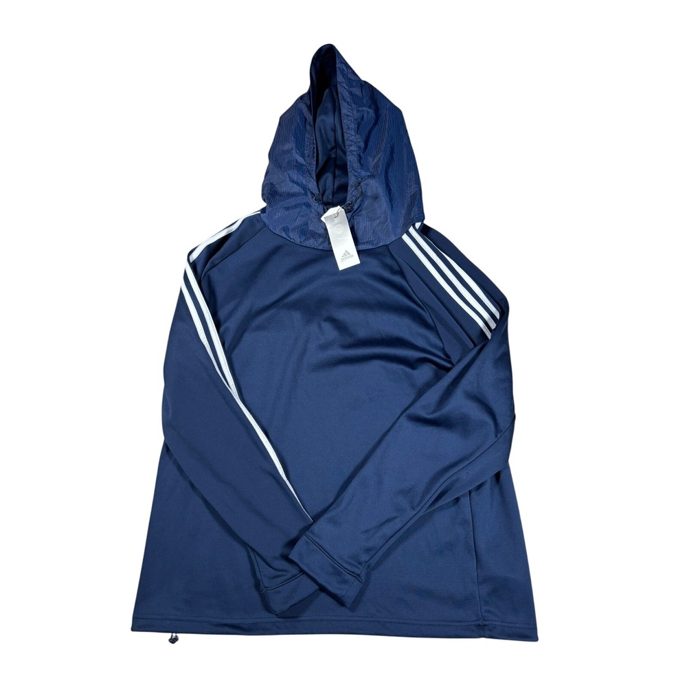 Adidas Navy Blue 3-Stripe Performance Hoodie Ripstop Hood Womens XL NWT Flaw